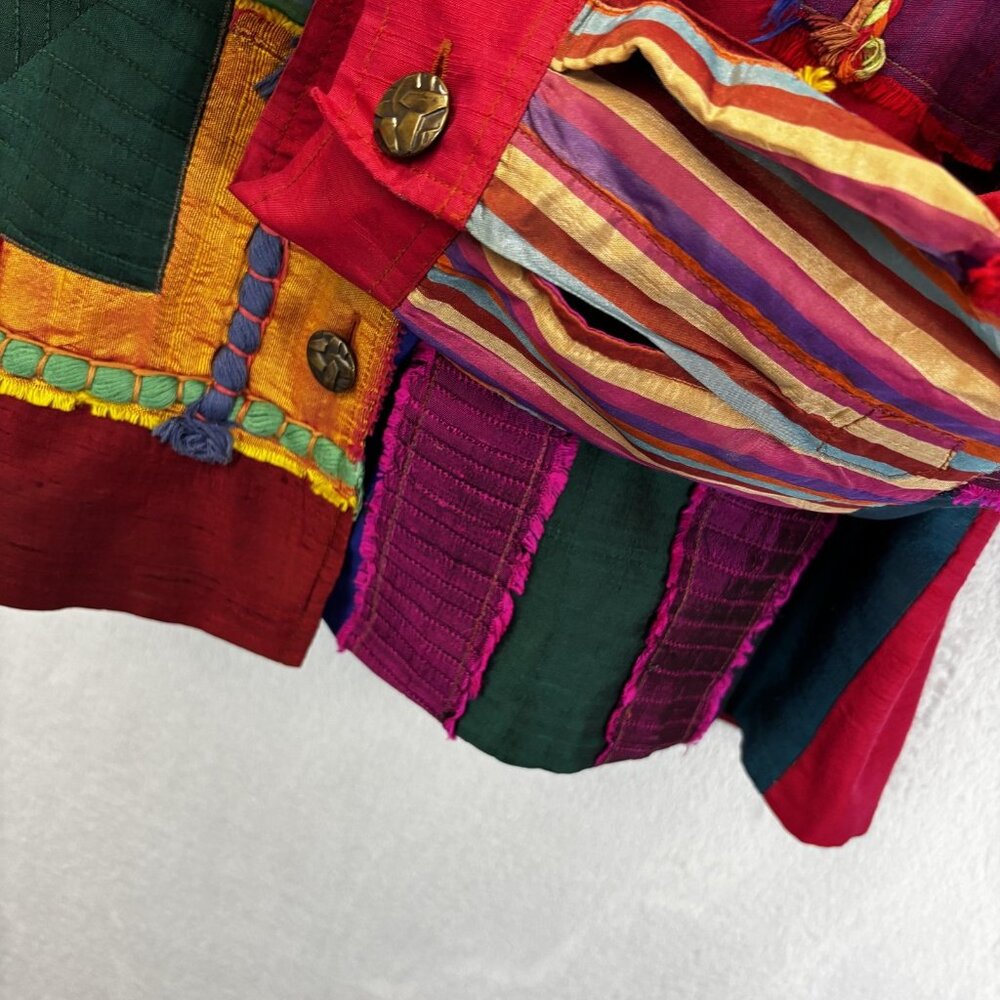 Coldwater Creek Patchwork Silk Blend Jacket Womens Large L Colorful Boho Hippie - Picture 10 of 16